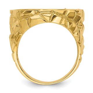 14k Yellow Gold Polished Mens Nugget-style 21.6 mm Coin Bezel Ring