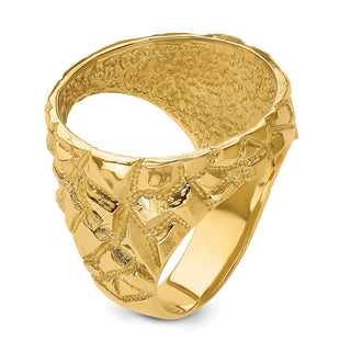 14k Yellow Gold Polished Mens Nugget-style 21.6 mm Coin Bezel Ring