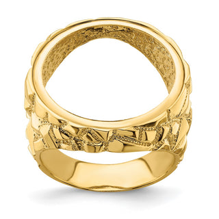14k Yellow Gold Polished Mens Nugget-style 21.6 mm Coin Bezel Ring