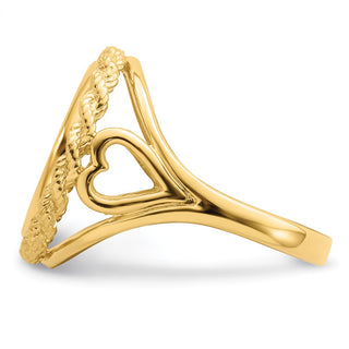 14k Yellow Gold Ladies Polished Wire Rope w/ Heart Sides 13.0mm Coin Bezel Ring - Fits 2 Pesos and US $1