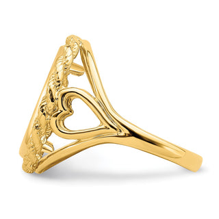 14k Yellow Gold Ladies Polished Wire Rope w/ Heart Sides 14.0mm Coin Bezel Ring - Fits 1/20 oz Maple Leaf and Other Coins