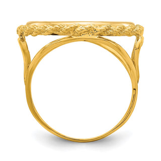 14k Yellow Gold Ladies Polished Wire Rope w/ Heart Sides 17.8mm Coin Bezel Ring - Fits US $2.50 Liberty and Other Coins