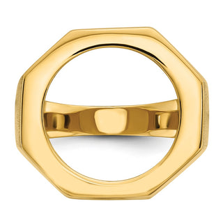 14k Yellow Gold Men's Textured Octagonal 16.5mm Coin Bezel Ring - Fits 1/10 oz American Eagle and 1/10 oz Krugerrand