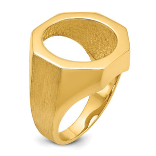 14k Yellow Gold Men's Textured Octagonal 16.5mm Coin Bezel Ring - Fits 1/10 oz American Eagle and 1/10 oz Krugerrand