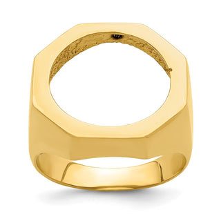 14k Yellow Gold Men's Textured Octagonal 16.5mm Coin Bezel Ring - Fits 1/10 oz American Eagle and 1/10 oz Krugerrand