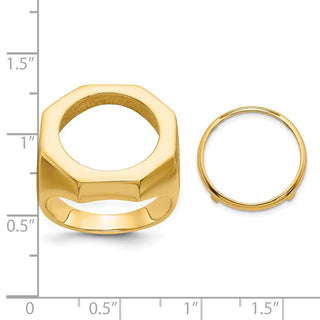 14k Yellow Gold Men's Textured Octagonal 16.5mm Coin Bezel Ring - Fits 1/10 oz American Eagle and 1/10 oz Krugerrand