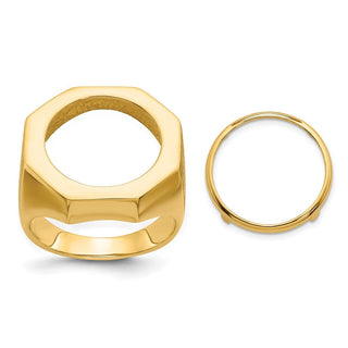 14k Yellow Gold Men's Textured Octagonal 16.5mm Coin Bezel Ring - Fits 1/10 oz American Eagle and 1/10 oz Krugerrand