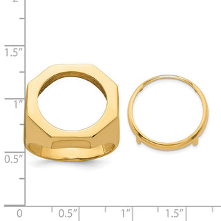14k Yellow Gold Men's Textured Octagonal 17.8mm Coin Bezel Ring - Fits US $2.50 Liberty and Other Coins