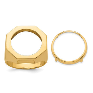 14k Yellow Gold Men's Textured Octagonal 17.8mm Coin Bezel Ring - Fits US $2.50 Liberty and Other Coins