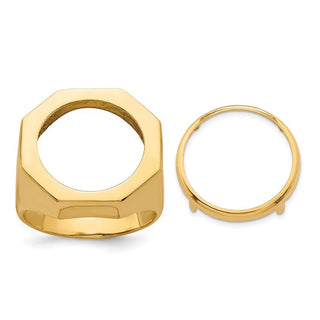 14k Yellow Gold Men's Textured Octagonal 17.8mm Coin Bezel Ring - Fits US $2.50 Liberty and Other Coins