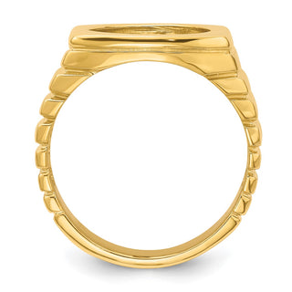14k Yellow Gold Men's Square Ribbed 13mm Coin Bezel Ring - Fits 2 Pesos and US $1