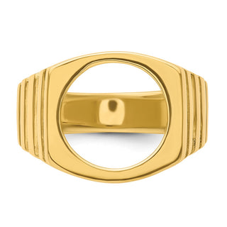 14k Yellow Gold Men's Square Ribbed 13mm Coin Bezel Ring - Fits 2 Pesos and US $1