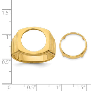14k Yellow Gold Men's Square Ribbed 13mm Coin Bezel Ring - Fits 2 Pesos and US $1