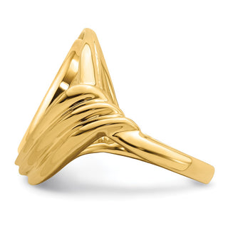 14k Yellow Gold Polished Ladies Triple Curved Twist 14.0mm Coin Bezel Ring - Fits 1/20 oz Maple Leaf and Other Coins