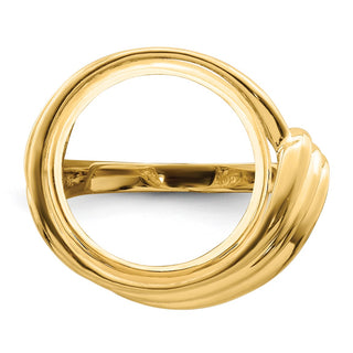 14k Yellow Gold Polished Ladies Triple Curved Twist 14.0mm Coin Bezel Ring - Fits 1/20 oz Maple Leaf and Other Coins
