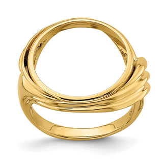 14k Yellow Gold Polished Ladies Triple Curved Twist 14.0mm Coin Bezel Ring - Fits 1/20 oz Maple Leaf and Other Coins