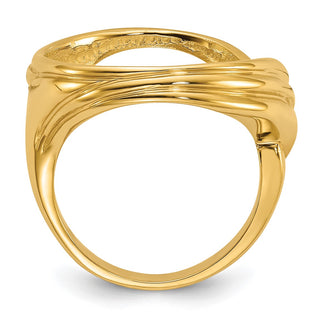 14k Yellow Gold Polished Ladies Triple Curved Twist 16.5mm Coin Bezel Ring - Fits 1/10 oz American Eagle and 1/10 oz Krugerrand
