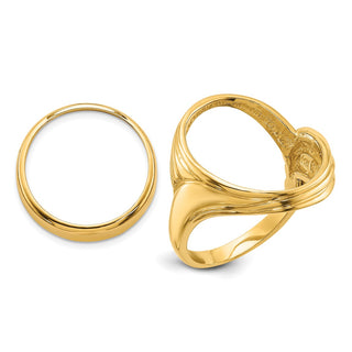 14k Yellow Gold Polished Ladies Triple Curved Twist 16.5mm Coin Bezel Ring - Fits 1/10 oz American Eagle and 1/10 oz Krugerrand