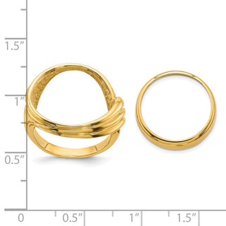 14k Yellow Gold Polished Ladies Triple Curved Twist 16.5mm Coin Bezel Ring - Fits 1/10 oz American Eagle and 1/10 oz Krugerrand