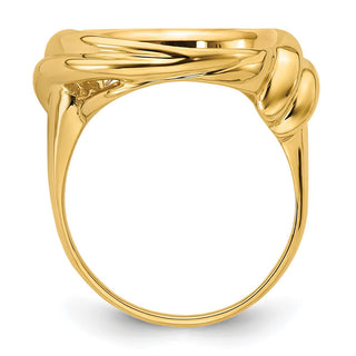 14k Yellow Gold Polished Ladies Double Curved Twist 14.0mm Coin Bezel Ring - Fits 1/20 oz Maple Leaf and Other Coins