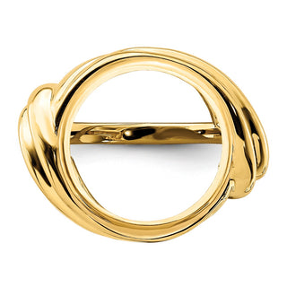 14k Yellow Gold Polished Ladies Double Curved Twist 14.0mm Coin Bezel Ring - Fits 1/20 oz Maple Leaf and Other Coins