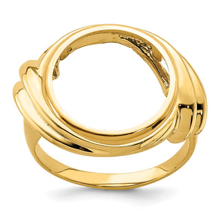 14k Yellow Gold Polished Ladies Double Curved Twist 14.0mm Coin Bezel Ring - Fits 1/20 oz Maple Leaf and Other Coins