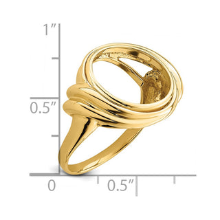 14k Yellow Gold Polished Ladies Double Curved Twist 14.0mm Coin Bezel Ring - Fits 1/20 oz Maple Leaf and Other Coins