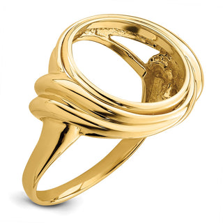 14k Yellow Gold Polished Ladies Double Curved Twist 14.0mm Coin Bezel Ring - Fits 1/20 oz Maple Leaf and Other Coins