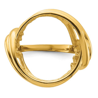 14k Yellow Gold Polished Ladies Double Curved Twist 16.5mm Coin Bezel Ring - Fits 1/10 oz American Eagle and 1/10 oz Krugerrand
