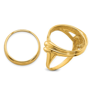 14k Yellow Gold Polished Ladies Double Curved Twist 16.5mm Coin Bezel Ring - Fits 1/10 oz American Eagle and 1/10 oz Krugerrand