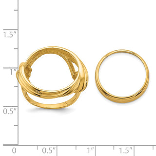 14k Yellow Gold Polished Ladies Double Curved Twist 16.5mm Coin Bezel Ring - Fits 1/10 oz American Eagle and 1/10 oz Krugerrand