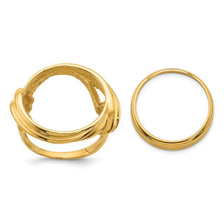14k Yellow Gold Polished Ladies Double Curved Twist 16.5mm Coin Bezel Ring - Fits 1/10 oz American Eagle and 1/10 oz Krugerrand