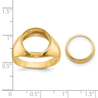 14ky Polished Men's Comfort Fit 13mm Coin Bezel Ring - Fits 2 Pesos and US $1