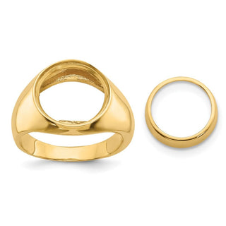 14ky Polished Men's Comfort Fit 13mm Coin Bezel Ring - Fits 2 Pesos and US $1