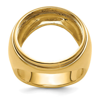 14k Yellow Gold Polished Mens Comfort Fit 21.6mm Coin Bezel Ring - Fits US $5 Bald Eagle, US $5 Congressional, US $5 Liberty, and Other Coins