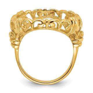 14k Yellow Gold Ladies Polished Wire Fancy Curved X 16.5mm Coin Bezel Ring - Fits 1/10 oz American Eagle and 1/10 oz Krugerrand