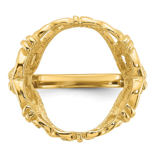 14k Yellow Gold Ladies Polished Wire Fancy Curved X 16.5mm Coin Bezel Ring - Fits 1/10 oz American Eagle and 1/10 oz Krugerrand