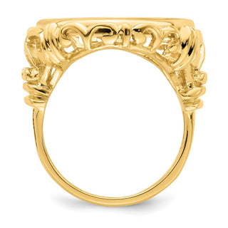 14k Yellow Gold Ladies Wire Fancy Curved X 17.8mm Prong Coin Bezel Ring - Fits US $2.50 Liberty and Other Coins