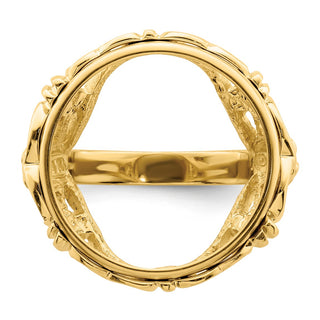14k Yellow Gold Ladies Wire Fancy Curved X 17.8mm Prong Coin Bezel Ring - Fits US $2.50 Liberty and Other Coins