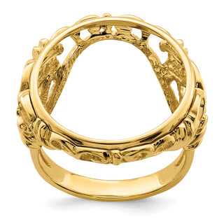 14k Yellow Gold Ladies Wire Fancy Curved X 17.8mm Prong Coin Bezel Ring - Fits US $2.50 Liberty and Other Coins