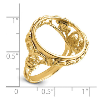 14k Yellow Gold Ladies Wire Fancy Curved X 17.8mm Prong Coin Bezel Ring - Fits US $2.50 Liberty and Other Coins