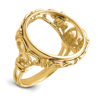14k Yellow Gold Ladies Wire Fancy Curved X 17.8mm Prong Coin Bezel Ring - Fits US $2.50 Liberty and Other Coins