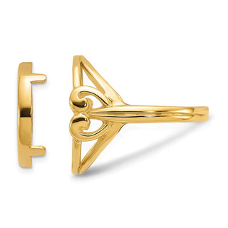 14k Yellow Gold Ladies Polished Fancy Curved Wire Heart 14.0mm Coin Bezel Ring - Fits 1/20 oz Maple Leaf and Other Coins