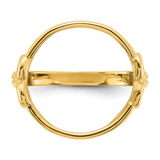 14k Yellow Gold Ladies Polished Fancy Curved Wire Heart 14.0mm Coin Bezel Ring - Fits 1/20 oz Maple Leaf and Other Coins