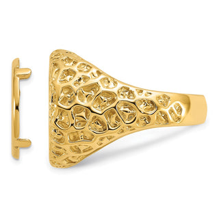 14k Gold Polished Men's Carved Nugget 15mm Coin Bezel Ring - Fits US $1 Type 2