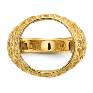 14k Gold Polished Men's Carved Nugget 15mm Coin Bezel Ring - Fits US $1 Type 2