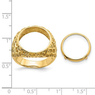 14k Gold Polished Men's Carved Nugget 15mm Coin Bezel Ring - Fits US $1 Type 2