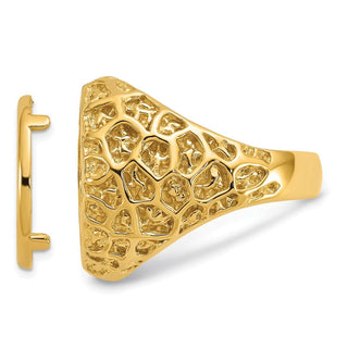 14k Gold Polished Men's Carved Nugget 16.5 mm Coin Bezel Ring - Fits 1/10 oz American Eagle and 1/10 oz Krugerrand