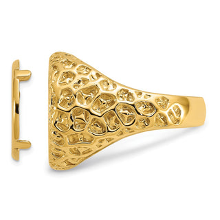 14k Gold Polished Men's Carved Nugget 17.8mm Coin Bezel Ring - Fits US $2.50 Liberty and Other Coins