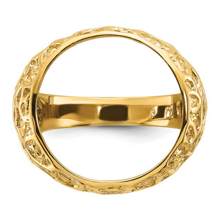 14k Gold Polished Men's Carved Nugget 17.8mm Coin Bezel Ring - Fits US $2.50 Liberty and Other Coins